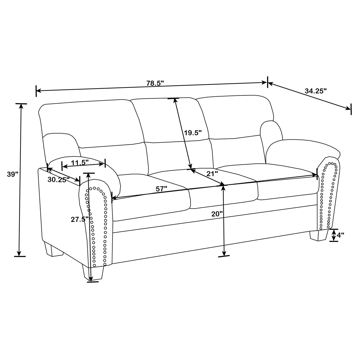 Clementine 2-piece Upholstered Padded Arm Sofa Set Brown