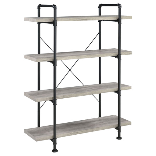 Delray 56-inch 4-shelf Bookshelf Grey Driftwood and Black