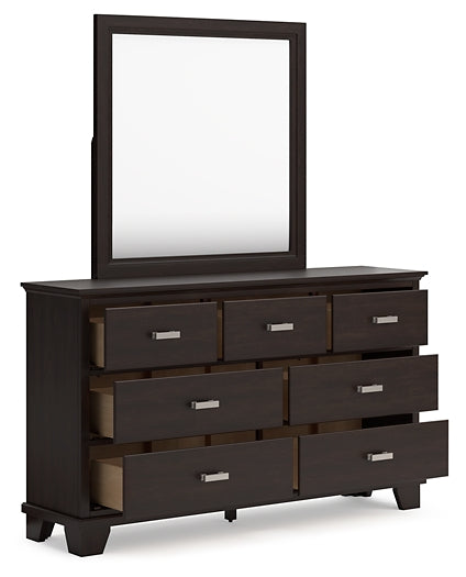 Covetown King Panel Bed with Mirrored Dresser and Nightstand