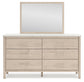 Cadmori Queen Upholstered Panel Bed with Mirrored Dresser and Nightstand