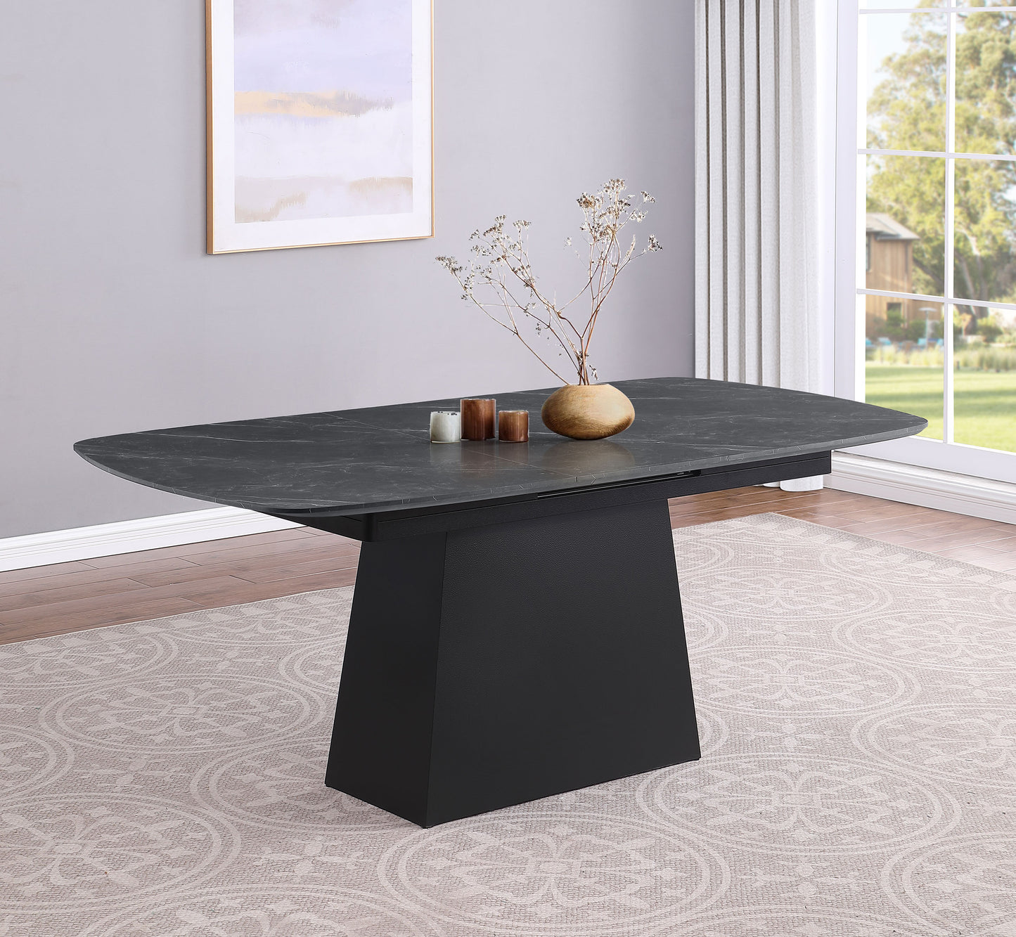 Potero 73-inch Faux Marble Extension Leaf Dining Table Black