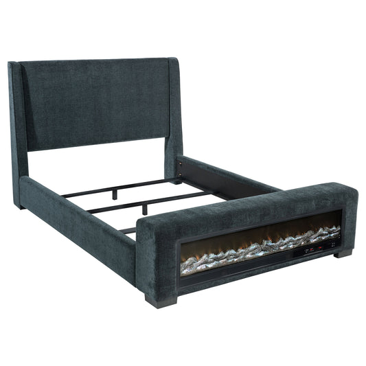 Preston Upholstered Eastern King Audio Flame Visualizer Bed Blue