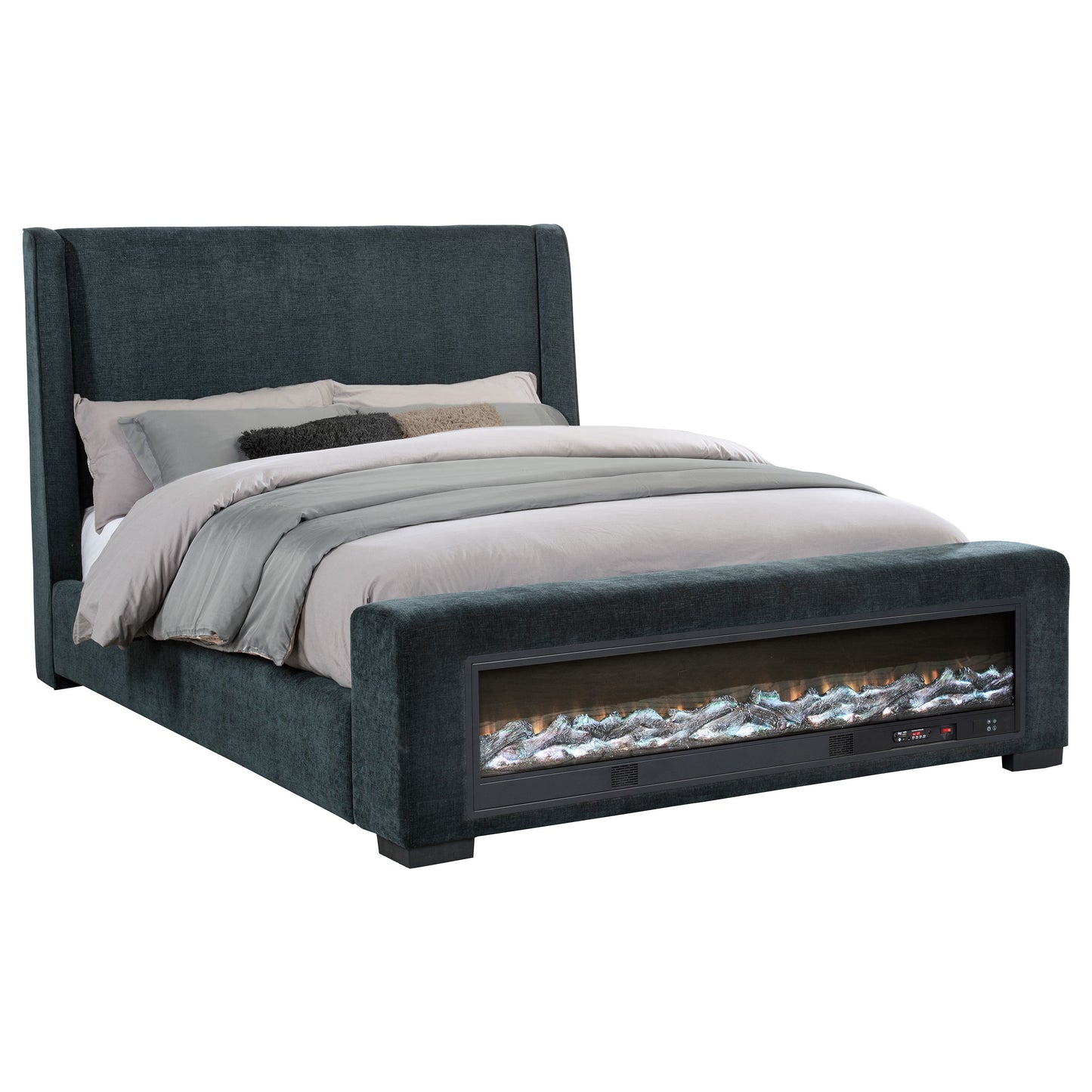 Preston Upholstered California King Audio Flame Visualizer Bed Blue