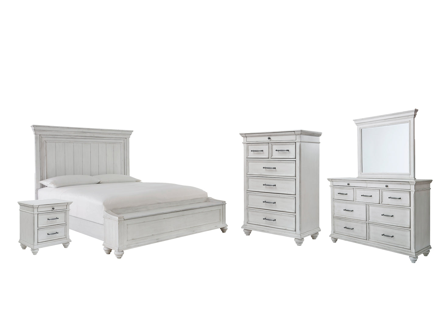 Kanwyn Queen Panel Bed with Storage with Mirrored Dresser, Chest and Nightstand