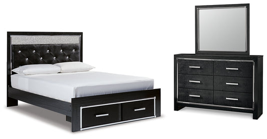 Kaydell Queen Upholstered Panel Storage Bed with Mirrored Dresser