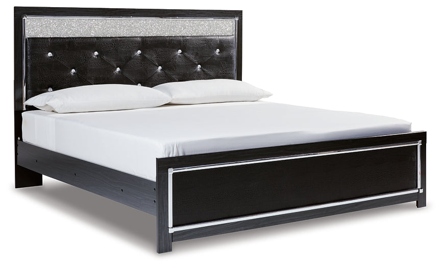 Kaydell King Upholstered Panel Platform Bed with Mirrored Dresser