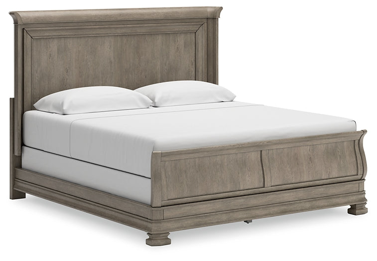 Lexorne King Sleigh Bed with Mirrored Dresser, Chest and 2 Nightstands