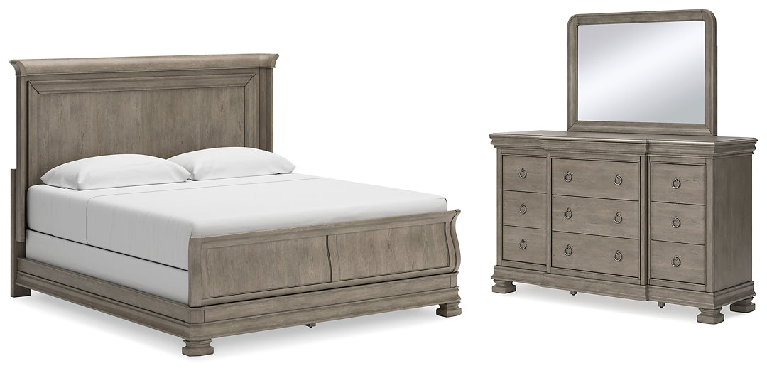 Lexorne King Sleigh Bed with Mirrored Dresser