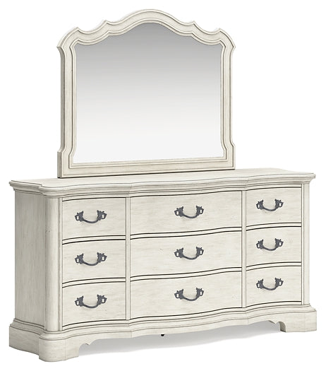 Arlendyne King Upholstered Bed with Mirrored Dresser and Nightstand