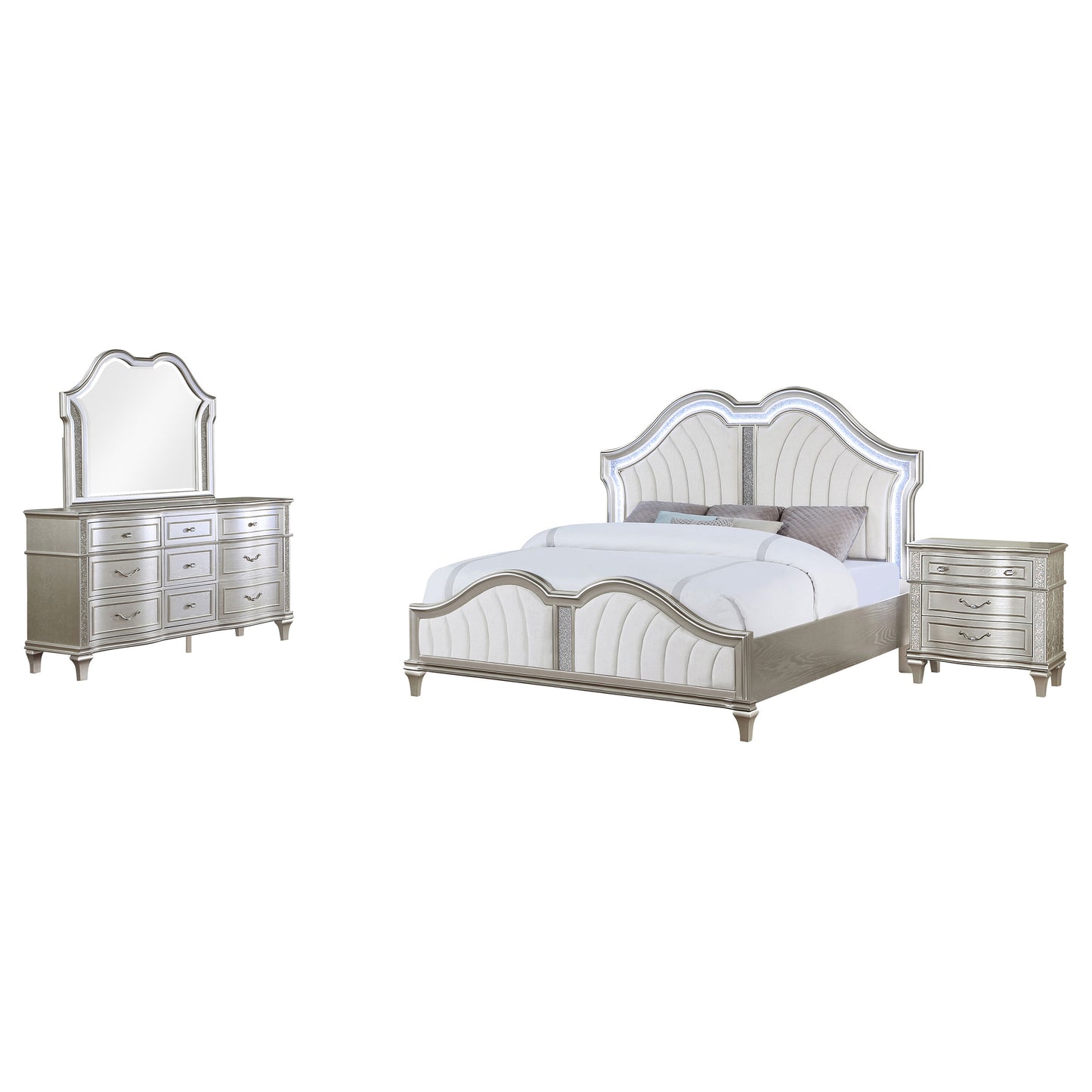 Evangeline 4-piece Queen Bedroom Set Silver Oak