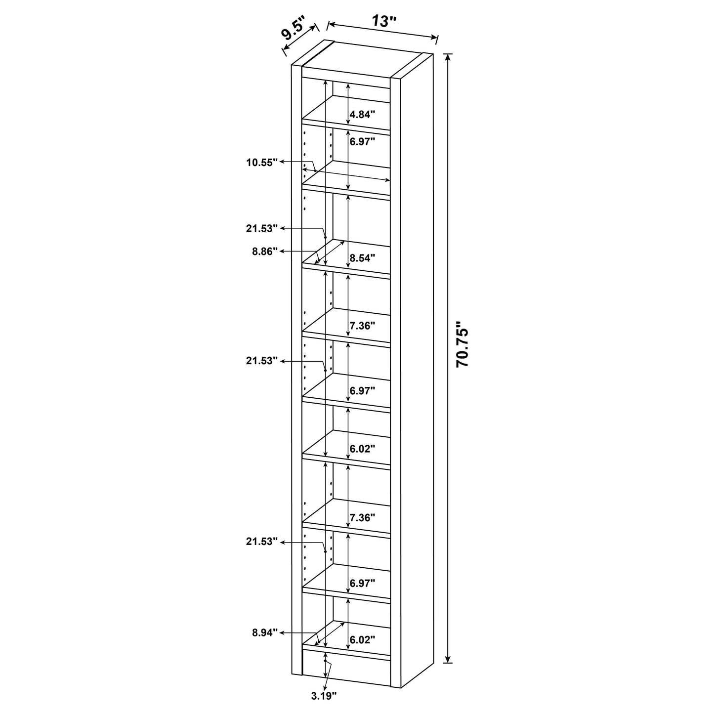 Eliam 71-inch 9-shelf Bookcase Cappuccino