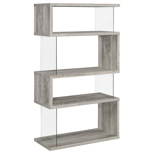 Emelle 63-inch 4-shelf Glass Panel Bookshelf Grey Driftwood